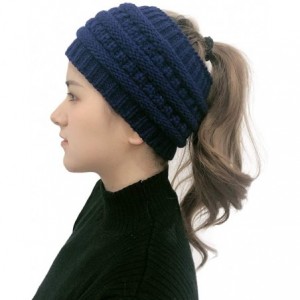 Skullies & Beanies Womens Beanie Hats - Women Winter Warm Hat Stretchy Knitted Headwear Soft Horsetail Messy Hats - Navy 03 -...
