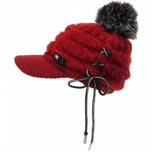 Skullies & Beanies Womens Winter Warm Caps Acrylic Knitted Woolen Long Fur Lined Long Fur - Red - CG18LX2QU55 $39.10