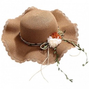 Sun Hats Women Bowknot Straw Hat Stripe Floppy Foldable Roll up Beach Cap Sun Hat Outdoor UV +50 - 02 Khaki - CU18UD9TIMZ $27.11