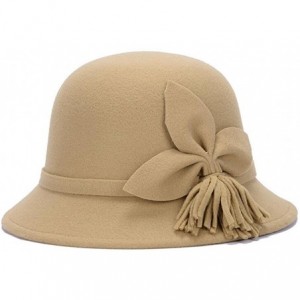 Bomber Hats Fahion Style Woolen Cloche Bucket Hat with Flower Accent Winter Hat for Women - Camel-c - CD1208QHEQ5 $49.83