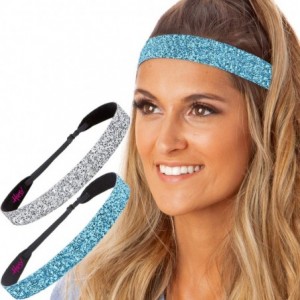 Headbands Women's Adjustable Non Slip Wide Bling Glitter Headband Silver Multi Pack - Silver & Teal - CY11RV721TP $22.34