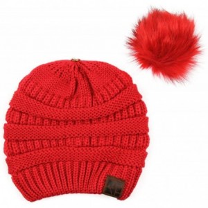 Skullies & Beanies Classic Cable Knit Beanie Detachable - Pom Pom - Red - C918Y3AHTM0 $19.78