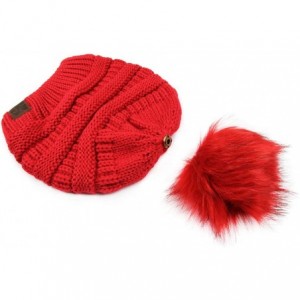 Skullies & Beanies Classic Cable Knit Beanie Detachable - Pom Pom - Red - C918Y3AHTM0 $19.78