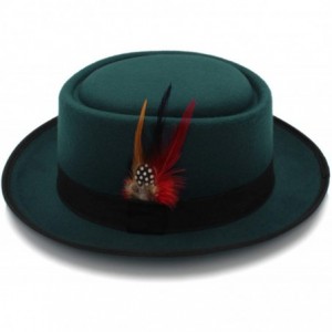 Fedoras Mens Trilby Hat Vintage Women Men Pork Pie Hat Dad Wool Flat Fedora Hat for Gentleman Gambler - Sky Blue - CX18NK7ZM6...