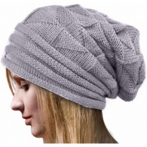 Skullies & Beanies Women Hat- Women Fashion Winter Warm Hat Girls Crochet Wool Knit Beanie Warm Caps - Light Gray - CM188943E...