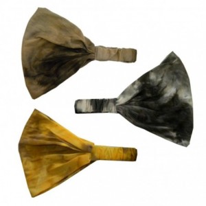 Headbands Set of 3 Cotton Tie Dye Wide & Stretchy Headwrap - Black Brown Mustard - Black Brown Mustard - CN182MO49X8 $30.60