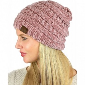 Skullies & Beanies Women's Chenille Soft Warm Thick Knit Beanie Cap Hat - Rose - CG18IQH9DQX $27.57