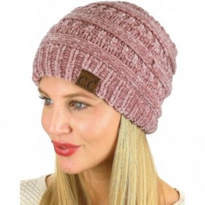 Skullies & Beanies Women's Chenille Soft Warm Thick Knit Beanie Cap Hat - Rose - CG18IQH9DQX $27.57
