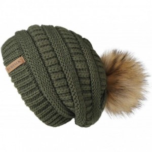 Skullies & Beanies Womens Winter Knit Slouchy Beanie Hat Warm Skull Ski Cap Faux Fur Pom Pom Hats for Women - C818U9EMDLL $23.63