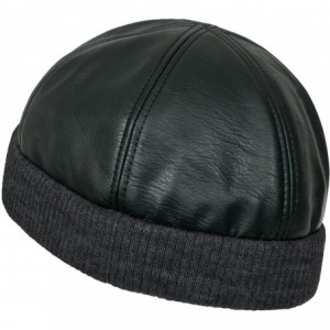 Skullies & Beanies Faux Leather Solid Color Skully Beanie Ribbed Knit Band Hat - Shadow Grey Band - CC187ENXD2M $45.52