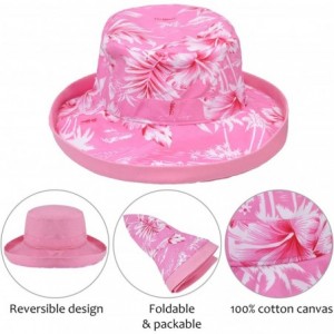 Sun Hats Womens Bucket Hat UV Sun Protection Lightweight Packable Summer Travel Beach Cap - Pink Hawaii Flower Print - CS18QM...