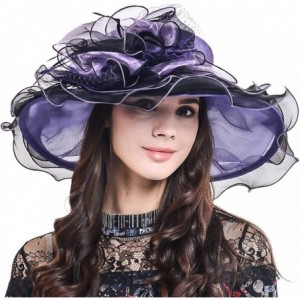 Sun Hats Womens Kentucky Derby Church Dress Wedding Floral Tea Party Hat S056 - Purple/Black - CW11ZHNXDCT $48.80