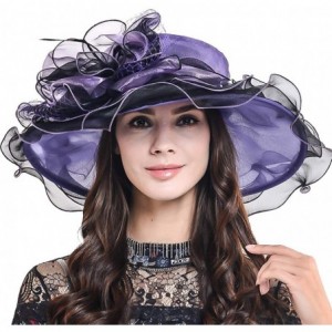 Sun Hats Womens Kentucky Derby Church Dress Wedding Floral Tea Party Hat S056 - Purple/Black - CW11ZHNXDCT $48.80