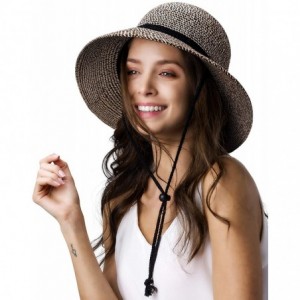 Sun Hats Womens Wide Brim Sun Hat with Wind Lanyard UPF Summer Straw Sun Hats for Women - Mixed Beige Black - CA18NC9Q9CA $49.64