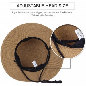 Sun Hats Womens Wide Brim Sun Hat with Wind Lanyard UPF Summer Straw Sun Hats for Women - Mixed Beige Black - CA18NC9Q9CA $43.80