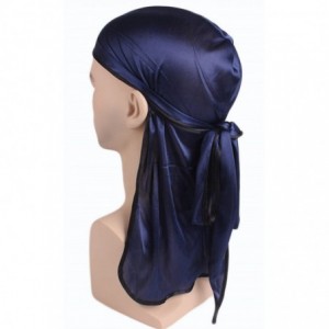 Skullies & Beanies Satin Silk Head Wrap Durag Long Tail Beanies for Men Headwraps Cap - 2pcs Black&navy - CM196R7A6U7 $19.62
