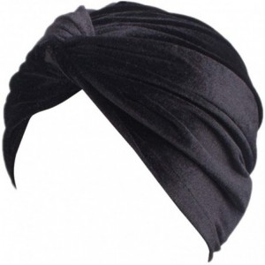 Skullies & Beanies Women's Stretch Velvet Twist Pleasted Hair Wrap Turban Hat Cancer Chemo Beanie Cap Headwear - Black - CI18...