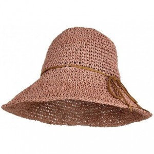 Sun Hats Packable Handwoven Crochet Straw Sun Hat w/ 4.5-inch Brim - Crushable Beach Cap - Rose Pink - CS18Q3TCNDX $22.54