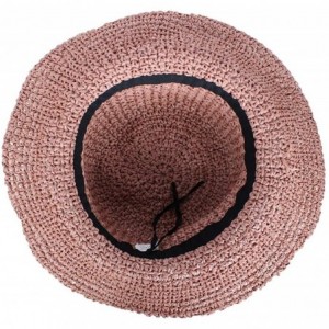 Sun Hats Packable Handwoven Crochet Straw Sun Hat w/ 4.5-inch Brim - Crushable Beach Cap - Rose Pink - CS18Q3TCNDX $27.79
