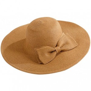 Sun Hats Womens Bowknot Straw Hat Floppy Wide Brim Roll up Sun Hat Beach Cap UPF 50+ - B-brown - CC18C9HO5A0 $26.34