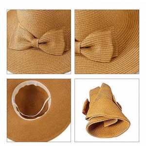 Sun Hats Womens Bowknot Straw Hat Floppy Wide Brim Roll up Sun Hat Beach Cap UPF 50+ - B-brown - CC18C9HO5A0 $26.34