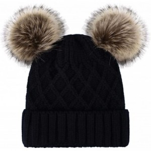 Skullies & Beanies Women Winter Cable Knit Fleece Lined Warm Pom Pom Beanie Hat - Black _Grid - CC18TECED09 $27.05