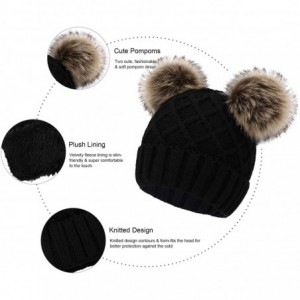 Skullies & Beanies Women Winter Cable Knit Fleece Lined Warm Pom Pom Beanie Hat - Black _Grid - CC18TECED09 $27.05
