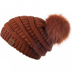 Skullies & Beanies Womens Fleece Lined Slouchy Beanie Chunky Baggy Hat Fur Pompom Winter Soft Warm Cap - Brown - CN18MH38EKA ...