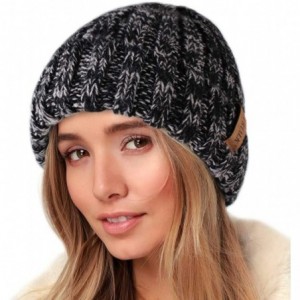 Skullies & Beanies Knit Beanie Hats for Women Men Double Layer Fleece Lined Chunky Winter Hat - Mix Black - CY18UT82AWR $27.35