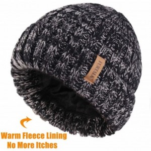 Skullies & Beanies Knit Beanie Hats for Women Men Double Layer Fleece Lined Chunky Winter Hat - Mix Black - CY18UT82AWR $24.09