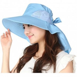 Sun Hats Women's Summer Cover Cap Anti-UV Sun Shade Hat with Bow Adjustable Hats - Sky Blue - C7183N08QUY $28.93