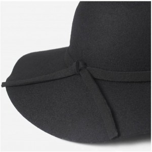 Sun Hats Women's Floppy Hat Fedora Hat with Wide Brim Warm Vintage Bowknot Felt Hat - Black - CV188ZYN704 $22.85