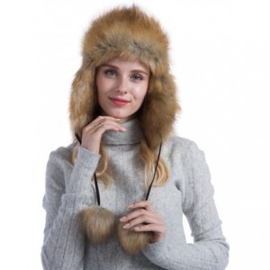 Bomber Hats Women's Pom Pom Faux Fur Ushanka Russian Style Winter Trapper Hat - Brown - CL188KQ7IYX $60.58