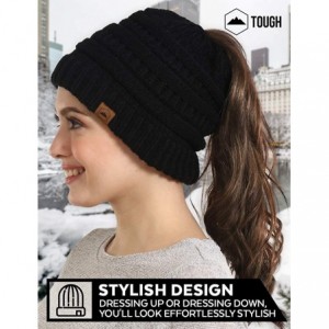 Skullies & Beanies Ponytail Beanie Hat for Women - Winter Knit Hats with Hole for Messy Buns & Ponytails - Black - CU18Z7W050...