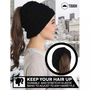 Skullies & Beanies Ponytail Beanie Hat for Women - Winter Knit Hats with Hole for Messy Buns & Ponytails - Black - CU18Z7W050...