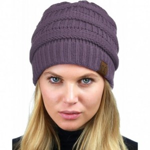 Skullies & Beanies Unisex Chunky Soft Stretch Cable Knit Warm Fuzzy Lined Skully Beanie - Violet - CK18957XA7C $22.41
