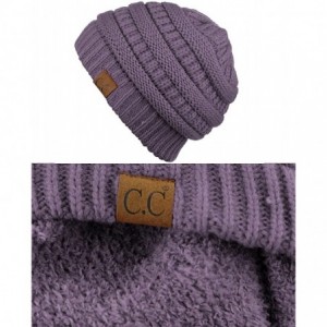 Skullies & Beanies Unisex Chunky Soft Stretch Cable Knit Warm Fuzzy Lined Skully Beanie - Violet - CK18957XA7C $22.41