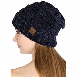 Skullies & Beanies Hand Knit Beanie Cap for Women- Soft Handmade Handknit Thick Cable Hat - Navy 50 - CE18QOLSGID $26.41