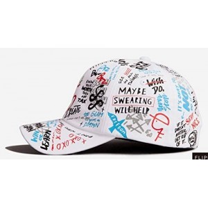 Baseball Caps Designer Graffiti Doodle Cotton Baseball Cap for Men Women- BTS Kpop Hat w/Curve Brim- Adjustable - White/Multi...