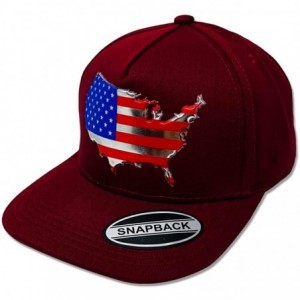Baseball Caps USA Flag Snapback - Classic US Flag 3D Embroidered Baseball Cap - Embossed Us Map - Burgundy - CE18KL753WM $27.21