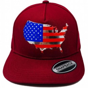 Baseball Caps USA Flag Snapback - Classic US Flag 3D Embroidered Baseball Cap - Embossed Us Map - Burgundy - CE18KL753WM $22.37
