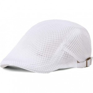 Newsboy Caps Newsboy Flat Scally Cap Retro Style Adjustable Cotton Linen Mesh Peaked Scally Newsboy Hat for Men Women - White...