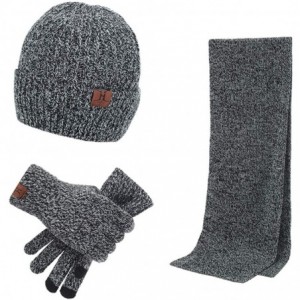 Skullies & Beanies 3 Pieces Winter Warm Knit Beanie Hat + Long Scarf + Non-Slip Touch Screen Gloves Gift Set Scarfs for Men W...