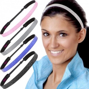 Headbands Women's Adjustable Non Slip Geo Sport Headband Multi Gift Pack - Black/Silver/Blue/Gunmetal/Pink Skinny 5pk - CH197...
