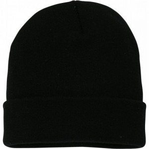 Skullies & Beanies Soft-Knit Turn Up Beanie Hat - Slouchy Beanie Hat - Black - CU12E64YV57 $18.52