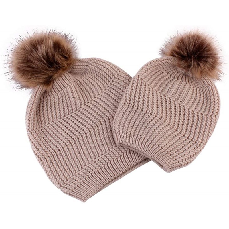 Skullies & Beanies Women Beanie Hat Family Matching Mom and Baby Knit Cap Pom Pom Beanie Warm Hat Thick Winter Hat - Baby-2 K...