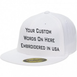 Baseball Caps Custom Flexfit 210 Personalize Hat Add Your Own Text Embroidered Fitted Flatbill - White - C118875YYTE $46.07