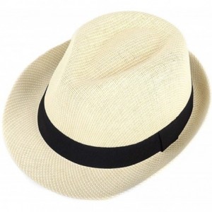 Fedoras Unisex Summer Short Brim Fedora - Hats for Men & Women + Panama Hats & Straw Hats - Straw Woven - CF17YTONWX0 $23.54