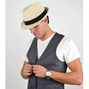 Fedoras Unisex Summer Short Brim Fedora - Hats for Men & Women + Panama Hats & Straw Hats - Straw Woven - CF17YTONWX0 $23.54