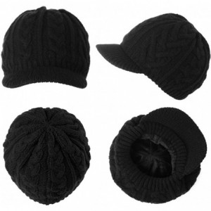 Skullies & Beanies Womens Knit Visor Beanie Newsboy Cap Winter Warm Hat Cold Snow Weather Girl 55-60cm - 89231-black - CL18LL...